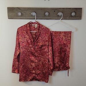 Delicates Red and Gold Paisley Satin Set SZ MED